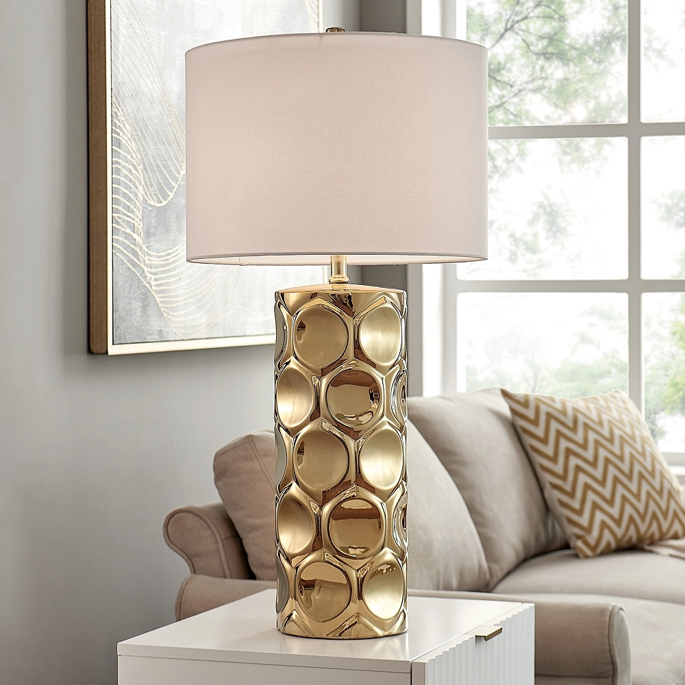 Lite Source Godfried Plated Gold Column Ceramic Table Lamp - Style # 225D0 - Image 0