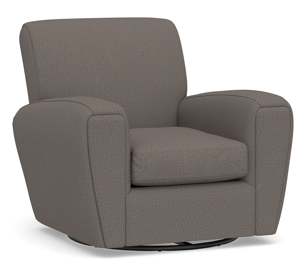 Manhattan Square Arm Upholstered Swivel Armchair, Polyester Wrapped Cushions, Performance Heathered Tweed Graphite - Image 0