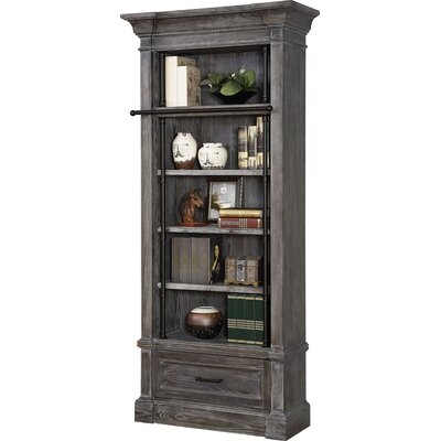Traditional Rustic Bookcase With Lateral File Drawer In Burnished Smoke Finish - Image 0
