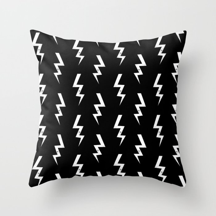 Bolts Lightening Bolt Pattern Black And White Minimal Cute Patterned Gifts Throw Pillow by Charlottewinter - Cover (20" x 20") With Pillow Insert - Outdoor Pillow - Image 0