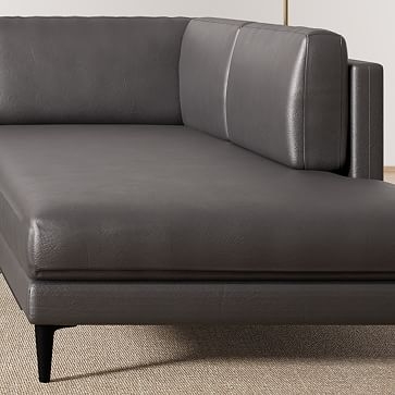 Anton 104" Right 2-Piece Bumper Chaise Sectional, Sierra Leather, Licorice, Polished Dark Pewter - Image 1