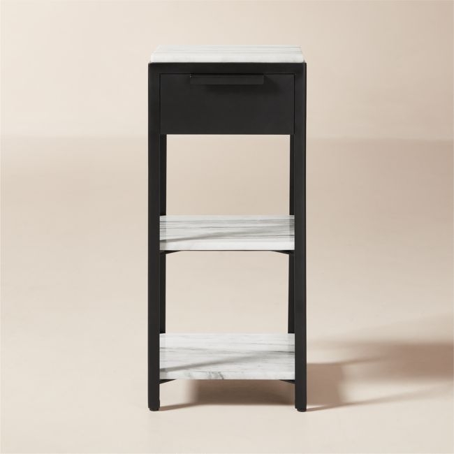 Kessi Black Metal and White Marble Side Table with Drawer - Image 0