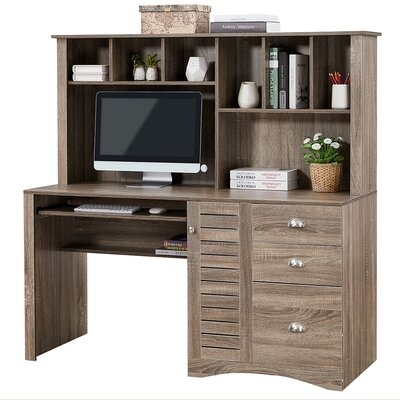 Desk Computer Desk With Storage And Shelf Functional Writing Desk Letter-Size Drawer (Brown) - Image 0