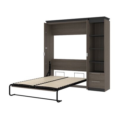 Bestar  Orion  78W Full Murphy Bed And Narrow Shelving Unit With Drawers (79W) In Bark Gray And Graphite - Image 0