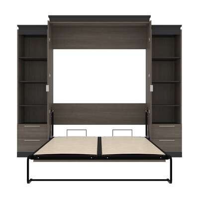 Bestar  Orion  104W Queen Murphy Bed And 2 Narrow Shelving Units With Drawers (105W) In Bark Gray And Graphite - Image 0
