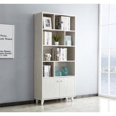 68" Bookcase With 2 Doors, Bookshelf, White - Image 0