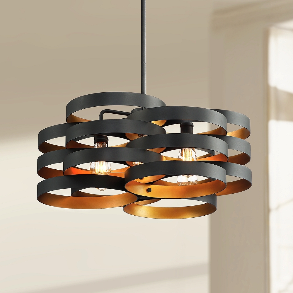 Possini Euro Zia 25 1/2" Wide Black and Gold 6-Light Pendant - Image 0
