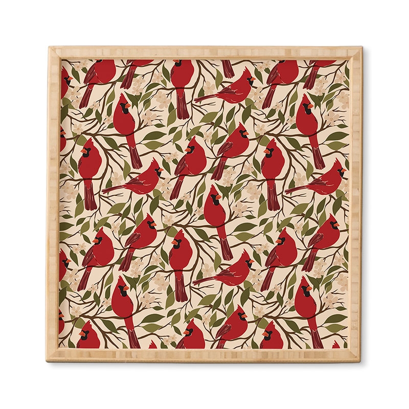Cardinals On Blossoming Tree by Cuss Yeah Designs - Framed Wall Art Bamboo 30" x 30" - Image 0