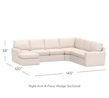 Pearce Square Arm Slipcovered Right Arm 4-Piece Wedge Sectional, Down Blend Wrapped Cushions, Chenille Basketweave Oatmeal - Image 1