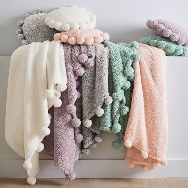 Cozy Pom Recycled Sherpa Pillow, 14", Quartz Blush - Image 1