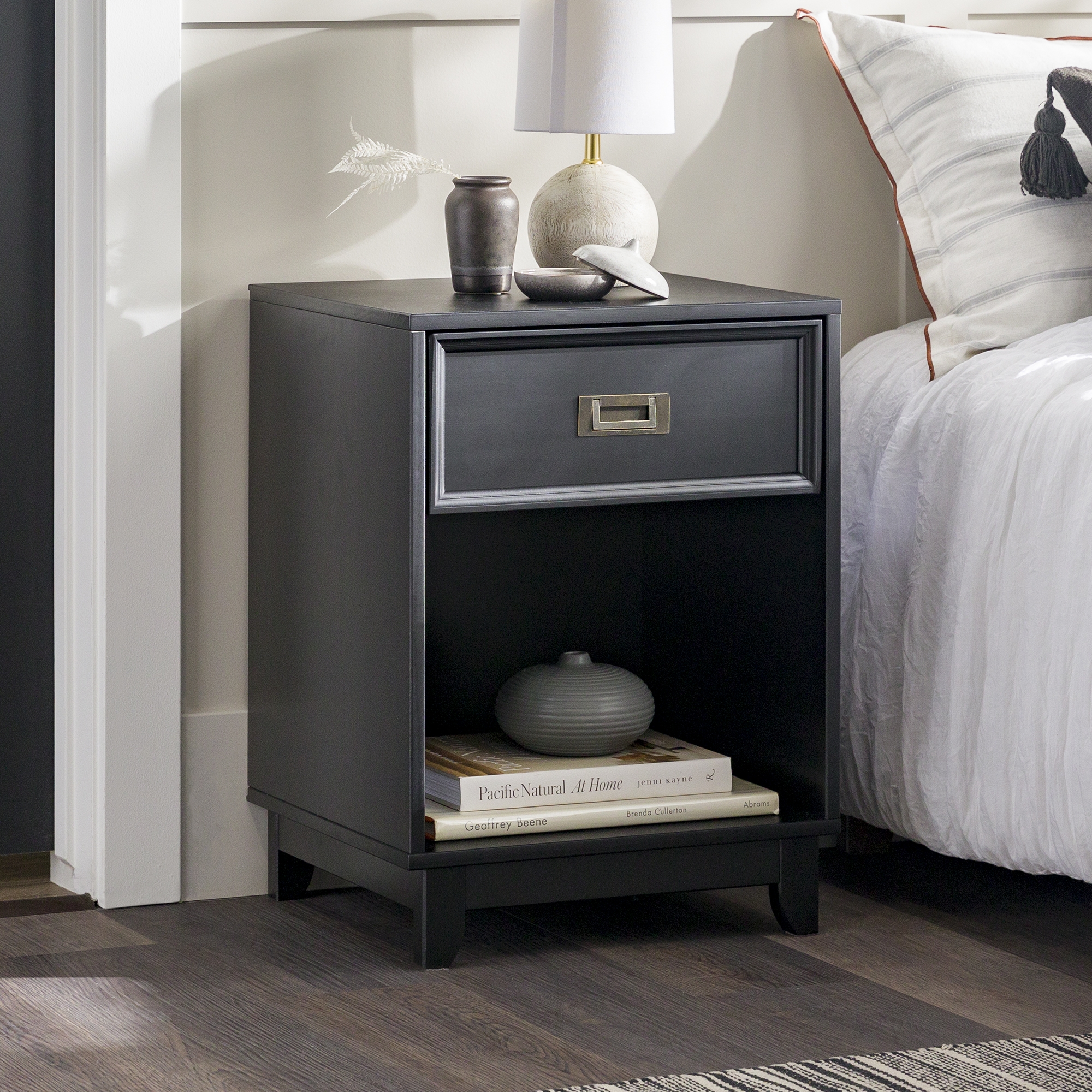 18" Solid Wood 1-Drawer Framed Nightstand - Black - Image 6