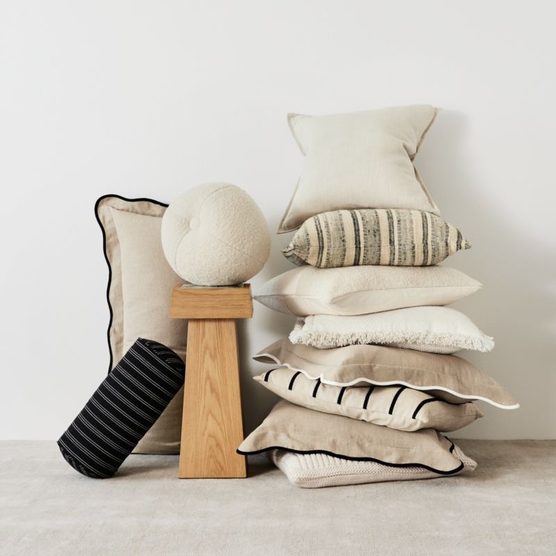 Biella Wool-Cotton Blend Textured 23x23 Arctic Ivory Throw Pillow with Down-Alternative Insert - Image 1
