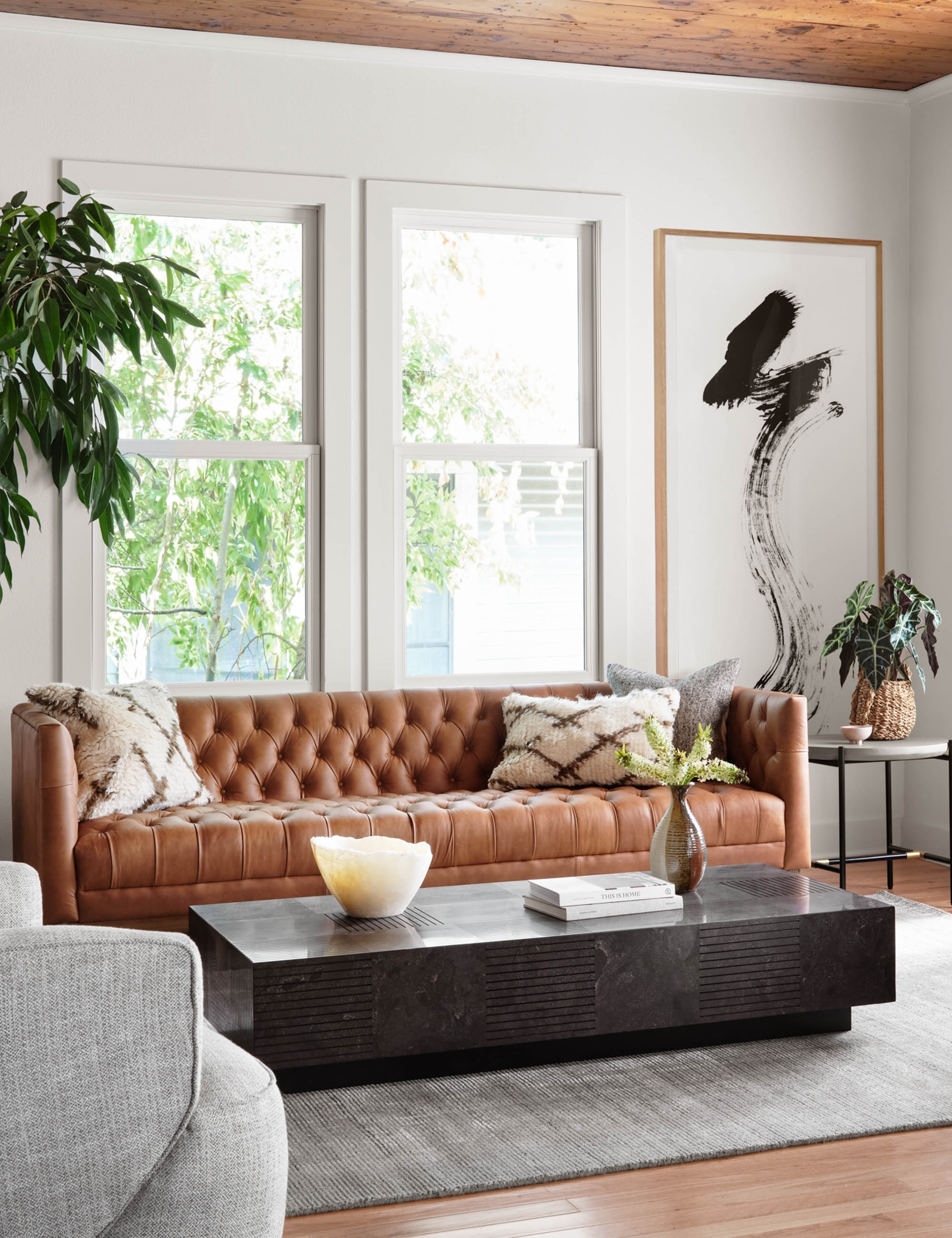 Breanne Leather Sofa, Camel, Small - Image 1