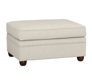 Chesterfield Upholstered Ottoman, Polyester Wrapped Cushions, Performance Heathered Basketweave Alabaster White - Image 2