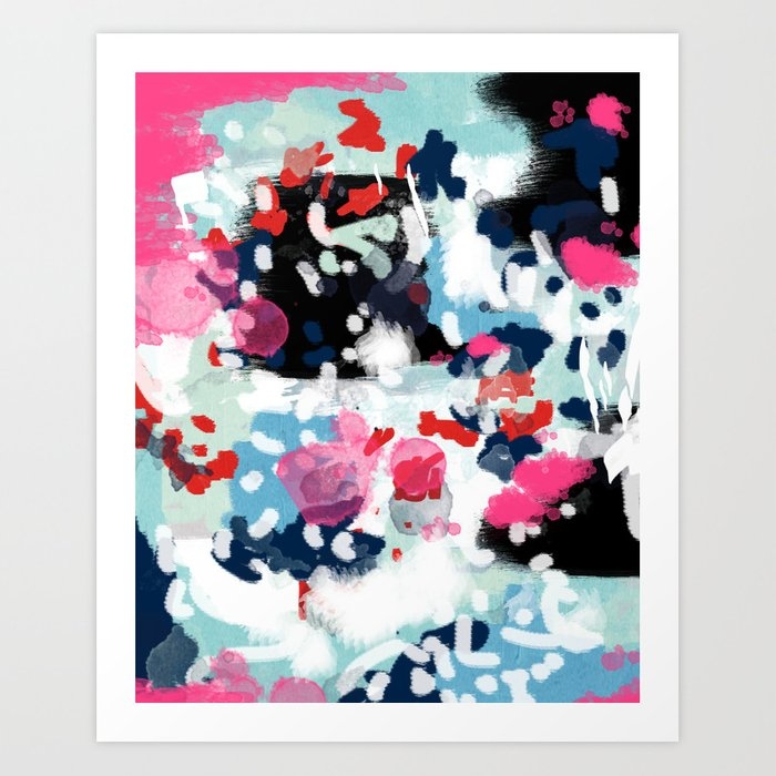 Aubrey - Abstract Painting In Bright Colors Pink Navy White Gold Art Print by Charlottewinter - X-Small - Image 0
