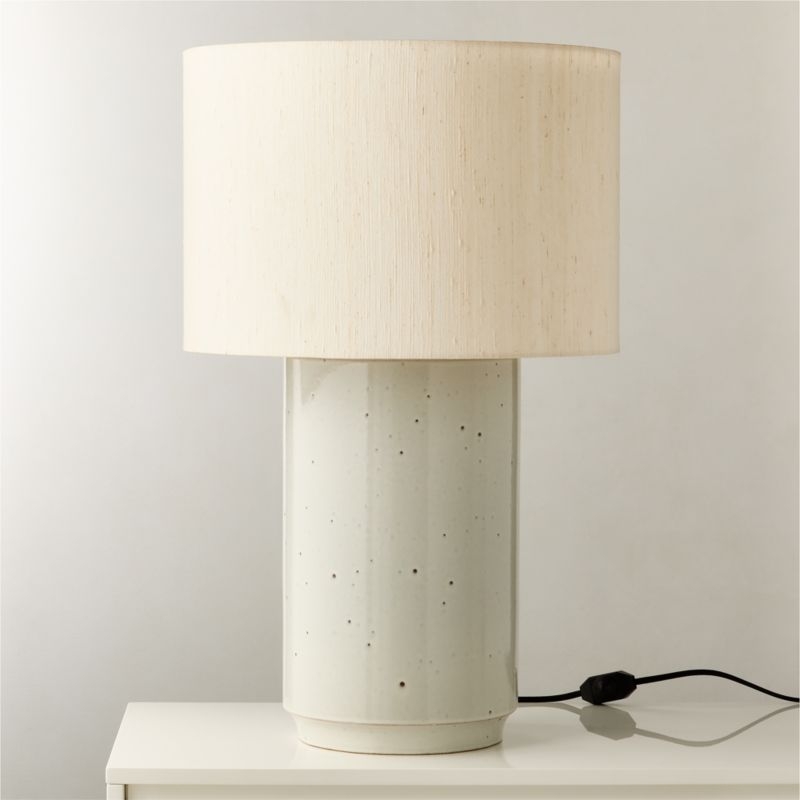 Rosalind Large White Ceramic Reactive Glaze Table Lamp with Silk Shade - Image 5