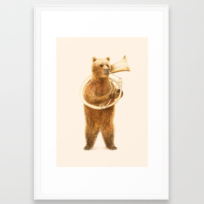 The Bear And His Helicon Framed Art Print by Florent Bodart / Speakerine - Scoop White - Large 24" x 36"-26x38 - Image 0
