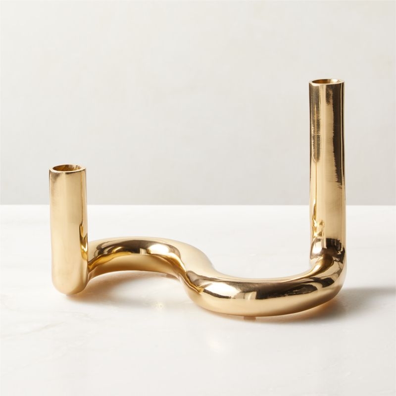 Freya Brass Double Taper Candle Holder - Image 1