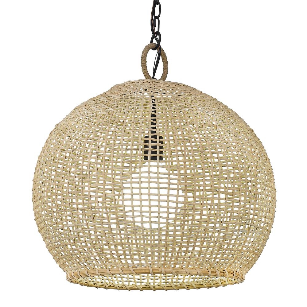 Golden Lighting Reed 1-Light Matte Black Globe Pendant with Bamboo Shade - Image 0