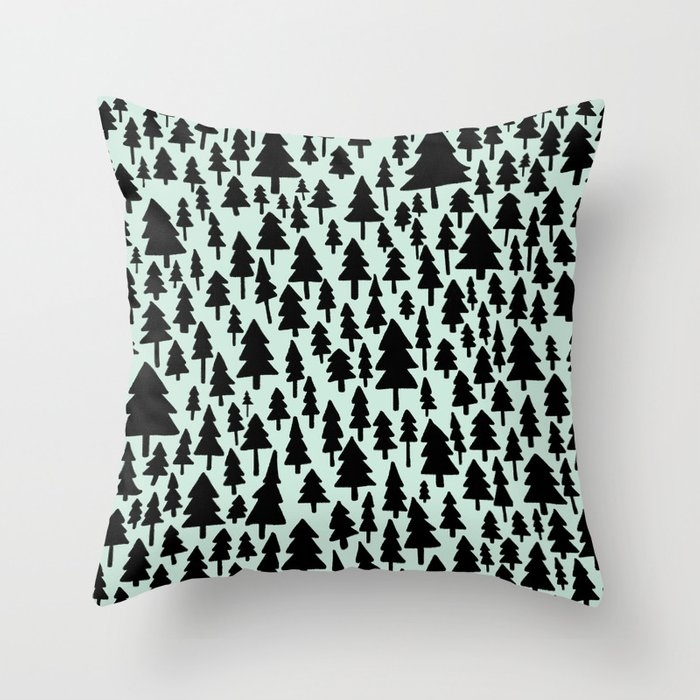 Mint X Pine Forest Throw Pillow by Leah Flores - Cover (20" x 20") With Pillow Insert - Outdoor Pillow - Image 0