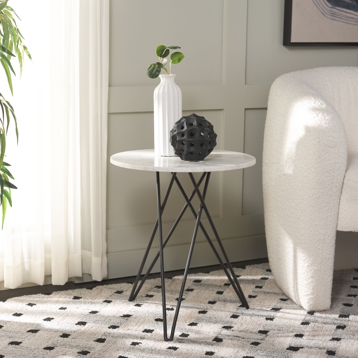 Cade Marble Side Table - White Marble / Black - Safavieh - Image 1