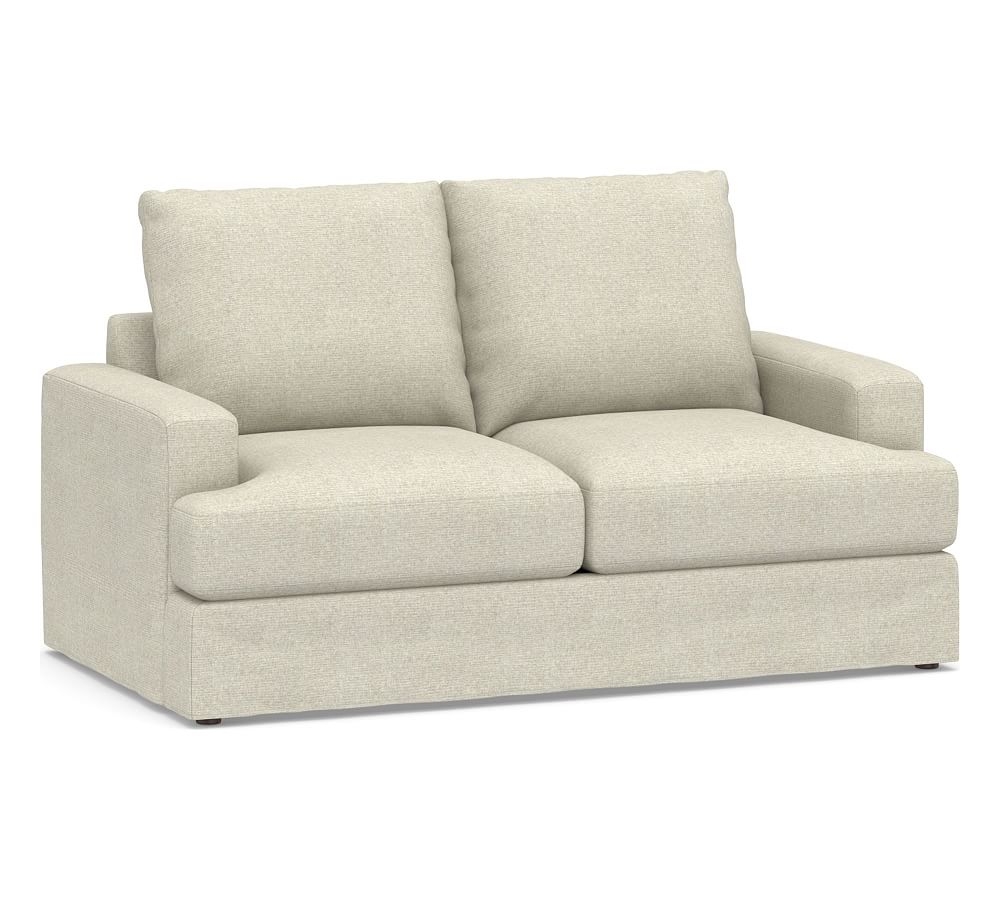 Canyon Square Arm Slipcovered Loveseat 72", Down Blend Wrapped Cushions, Performance Heathered Basketweave Alabaster White - Image 0