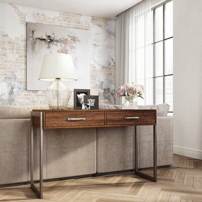 Laroche Heavily Distressed Rustic Style 2 Drawers Storage Console Table - Image 0