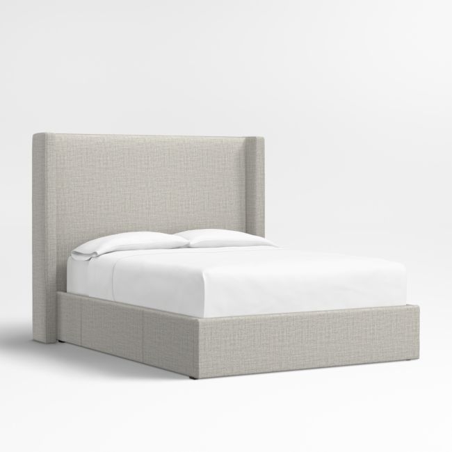 Arden 60" Mist Grey Upholstered Queen Headboard with Storage Bed Base - Image 0