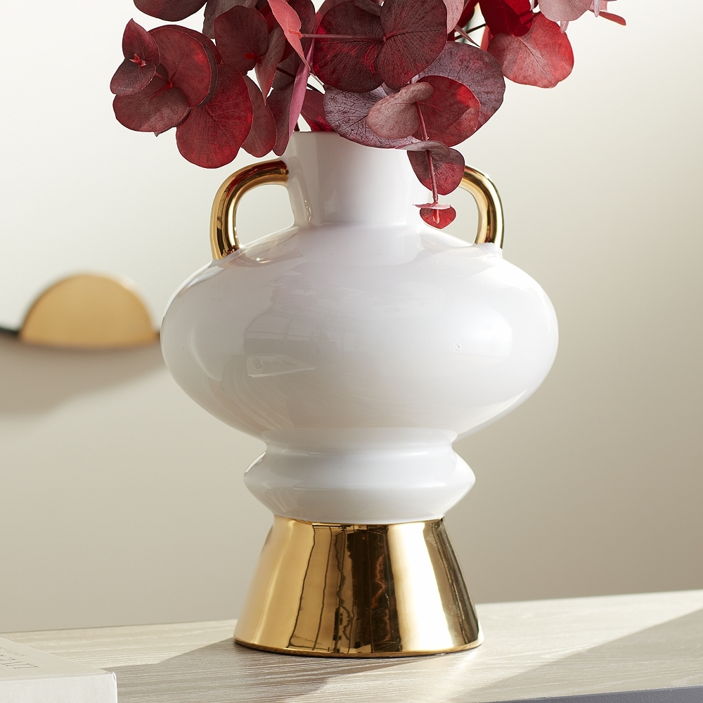 Empress 13" High White Ceramic Vase with Handles - Image 0