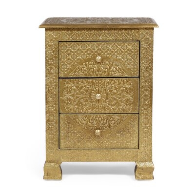3 - Drawer Solid Wood Nightstand in Gold - Image 0