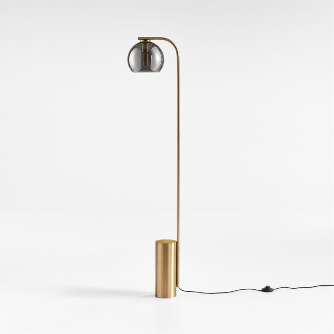 Arren Brass Floor Lamp with Silver Round Shade - Image 0