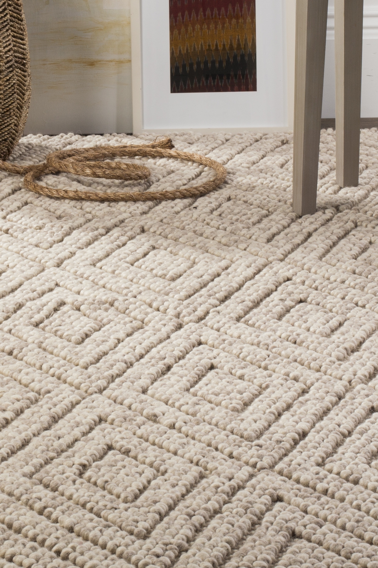 Arlo Home Hand Woven Area Rug, NAT623B, Beige,  9' X 12' - Image 1