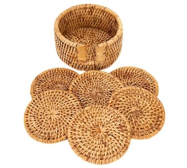 Tava Rattan Round Coasters with Holder - Light Natural - Image 5