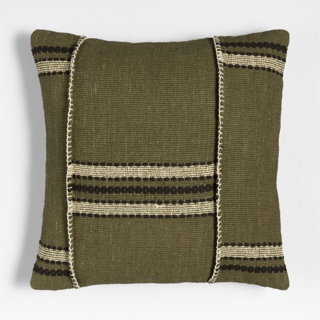 Helena Blanket Stitch 20"x20" Burnt Green Throw Pillow Cover - Image 0