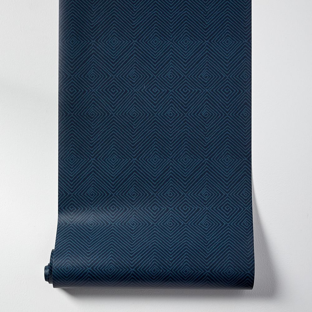 Mid-Century Maze Wallpaper, Dark Blue, Single Roll - Image 0