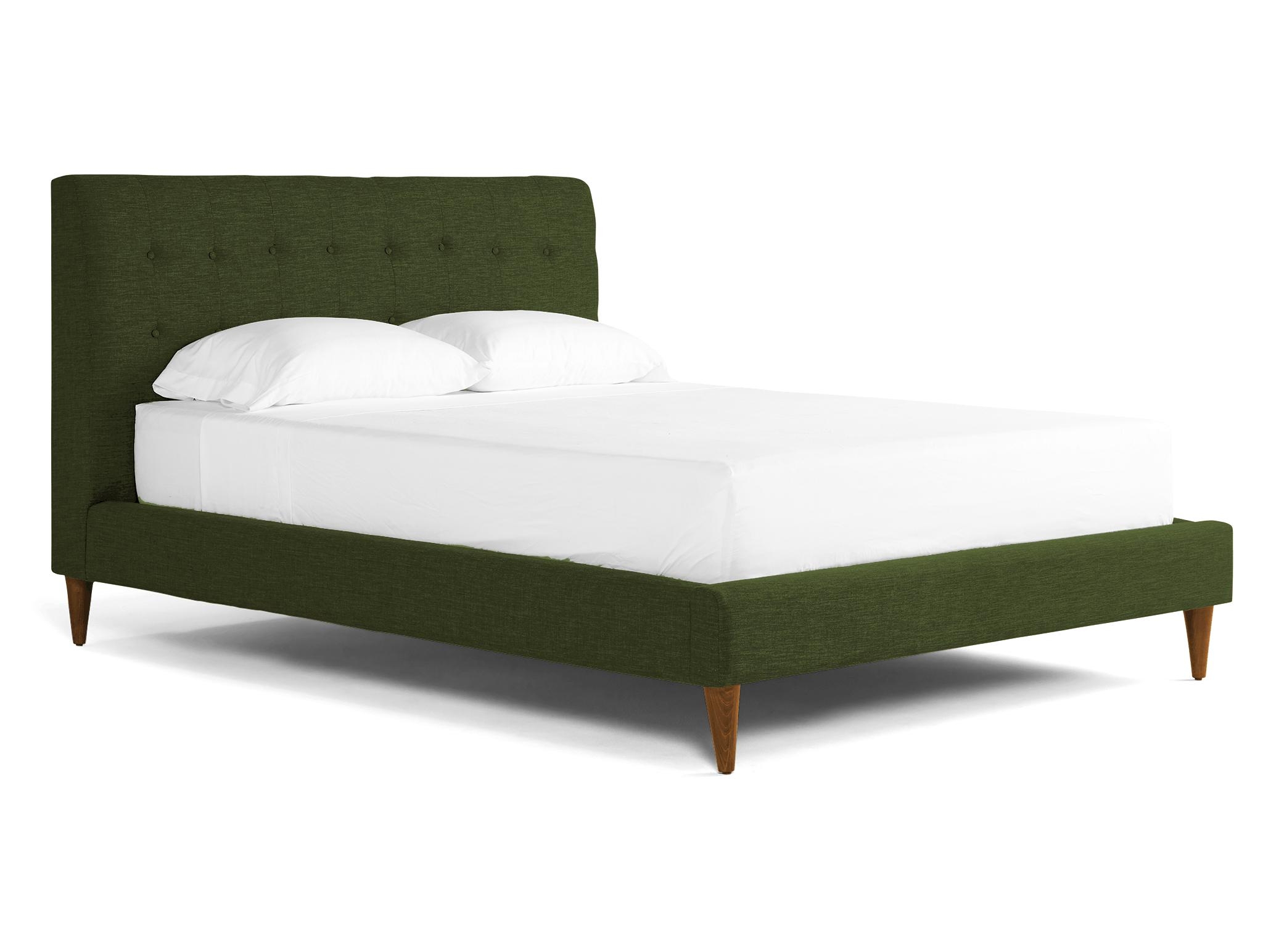 Green Eliot Mid Century Modern Bed - Royale Forest - Mocha - Queen - Image 1