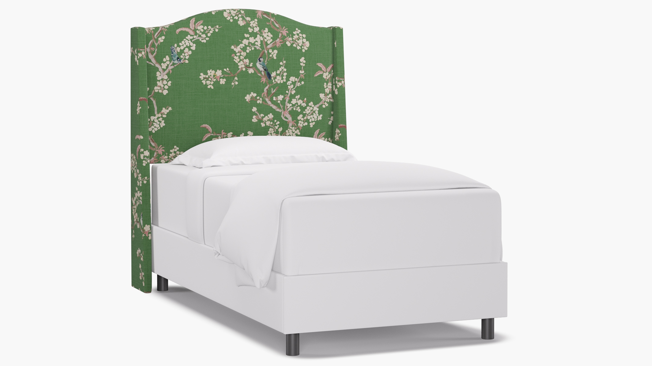 Classic Wingback Headboard, Jade Cherry Blossom, Twin - Image 0