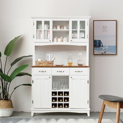 Red Barrel Studio® Buffet And Hutch Kitchen Storage Cabinet Cupboard W/ Wine Rack & Drawers White - Image 0