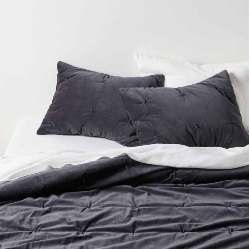 Organic Cotton Linen Velvet Midnight Navy Euro Bed Pillow Sham - Image 1