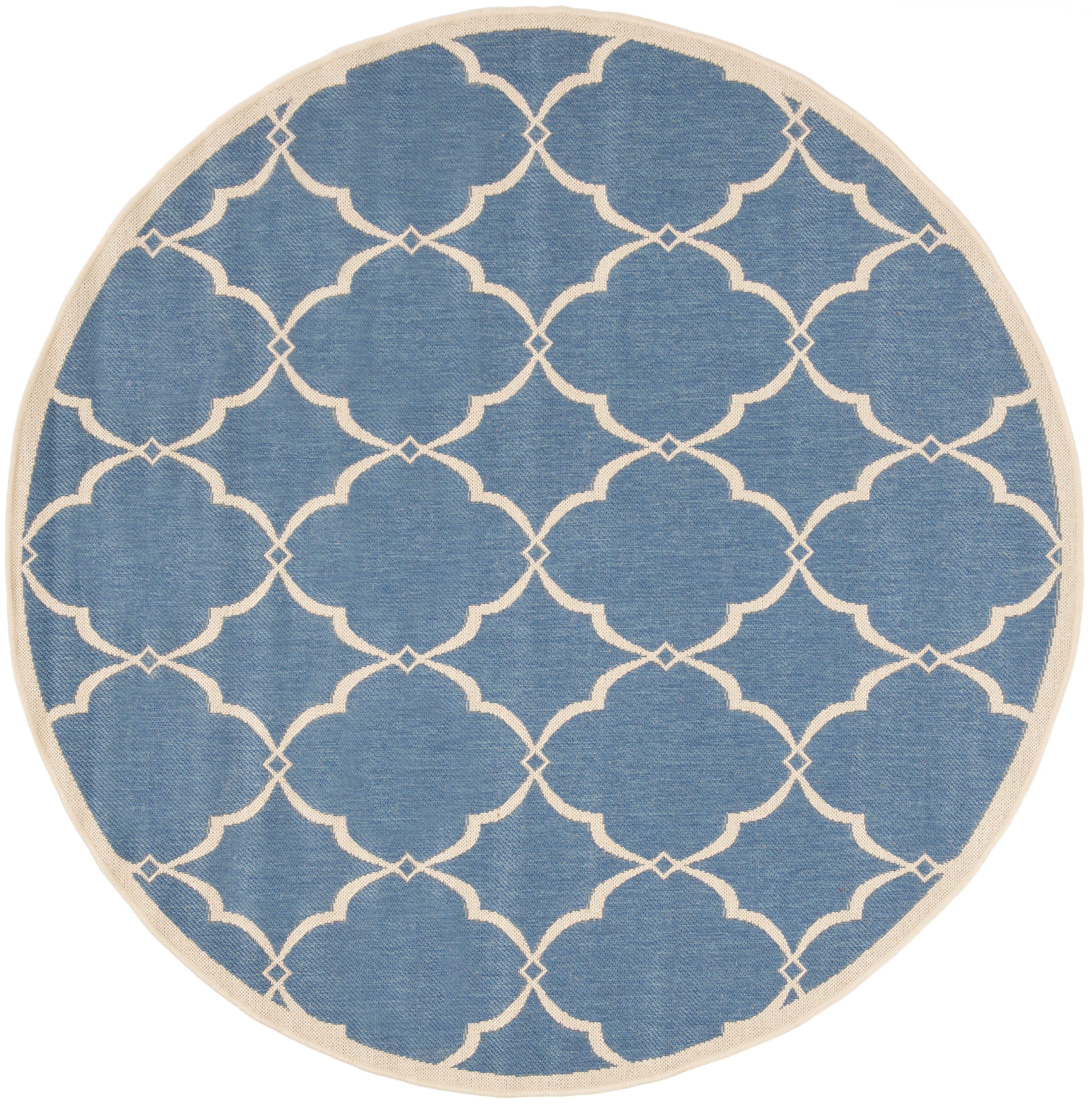 Arlo Home Indoor/Outdoor Woven Area Rug, LND125M, Blue/Cream,  6' 7" X 6' 7" Round - Image 0
