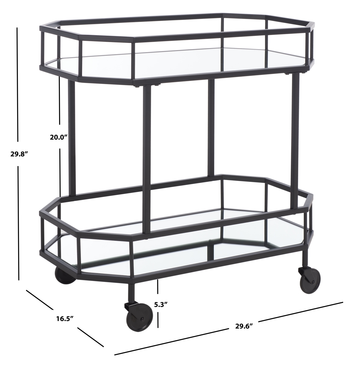 Silva 2 Tier Octagon Bar Cart - Matte / Black - Safavieh - Image 6