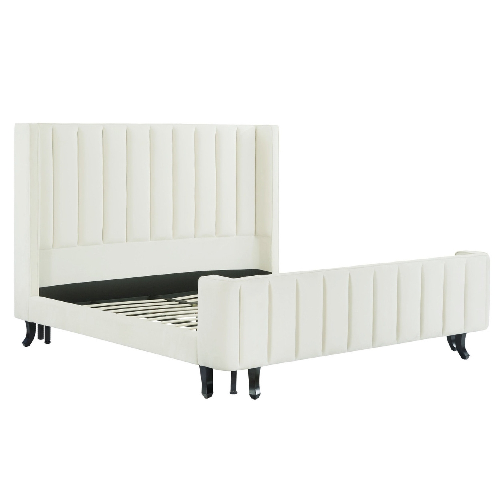 Victoria Modern Classic Ivory Velvet Upholstered Channel Tufted Bed - Queen - Image 2