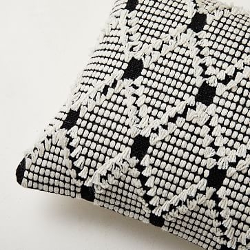 Outdoor Fringe Diamond Pillow, 14"x36", Black - Image 1