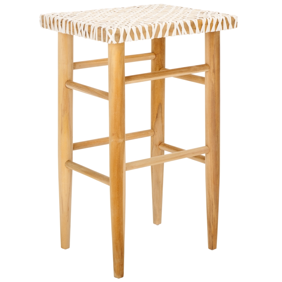 Kaleo Woven Leather Barstool - White / Natural - Safavieh - Image 6