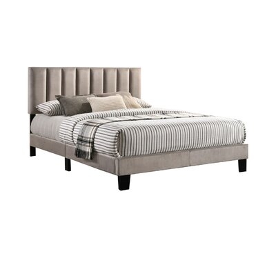 King Platform Bed With Channel Tufted Headboard, Gray - Image 0