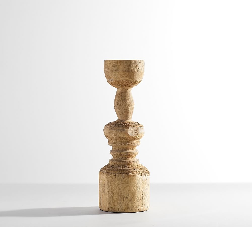 Ava Wood Pillar Candleholder, Large, 16.75"H - Natural - Image 0