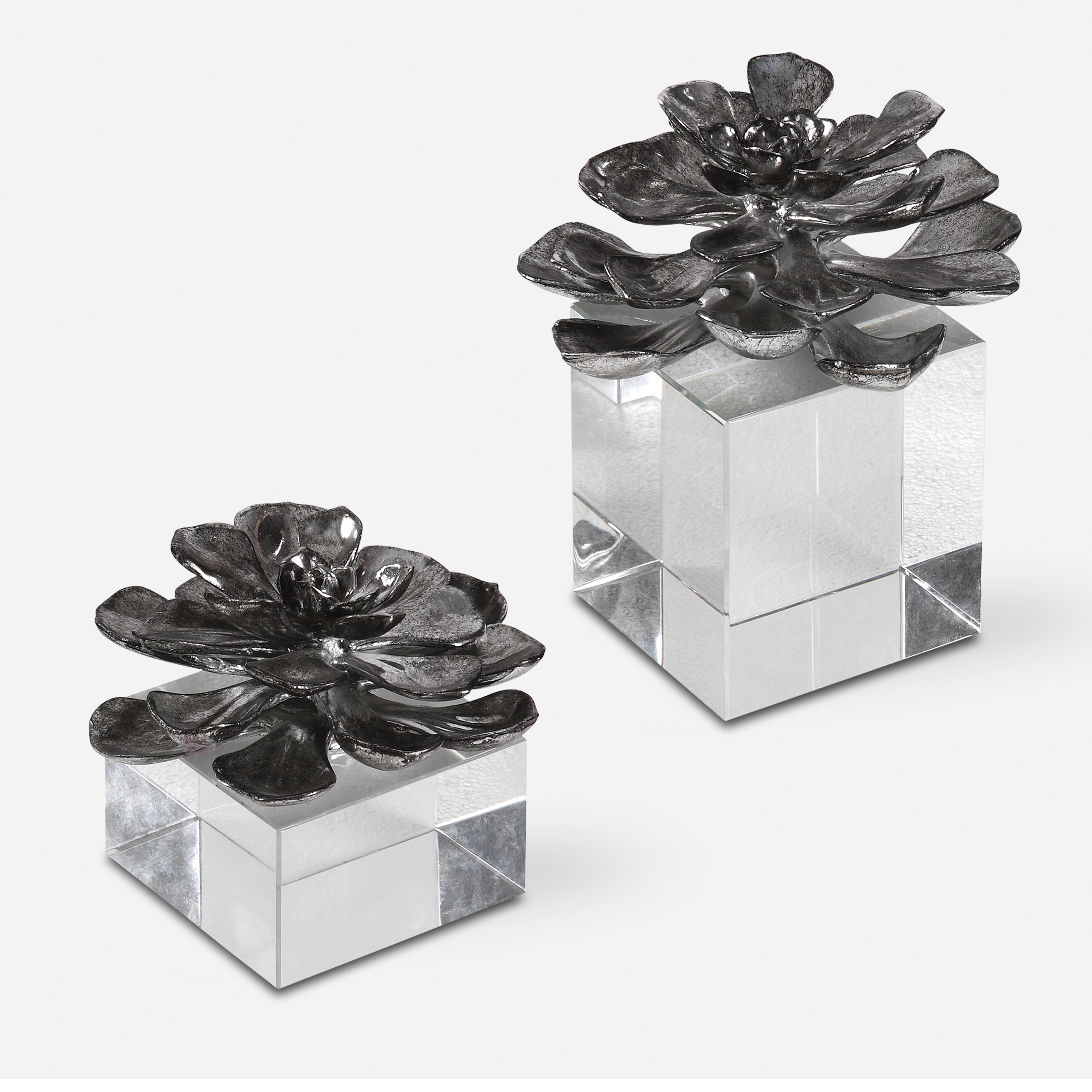 Indian Lotus Metallic Silver Flowers Set/2 - Image 0