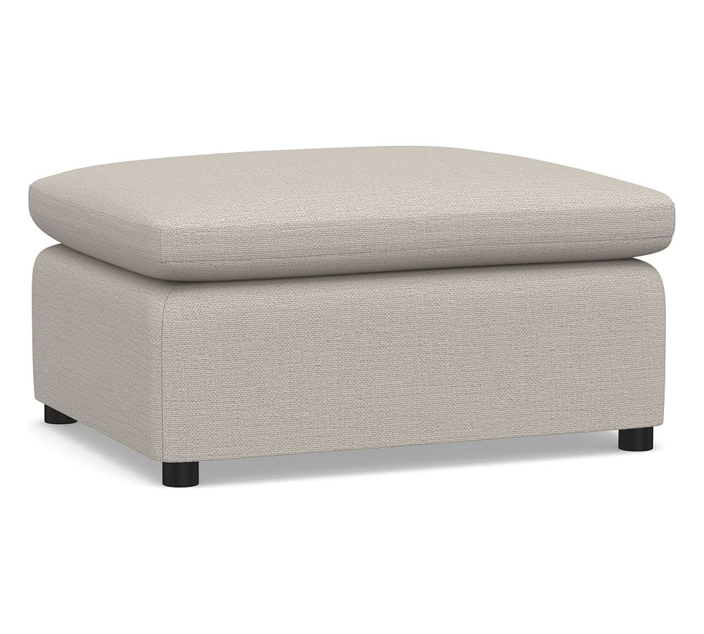 Bolinas Upholstered Ottoman, Down Blend Wrapped Cushions, Chunky Basketweave Stone - Image 0