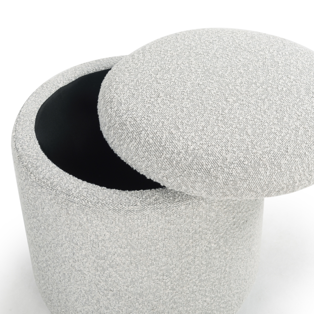 Becka Round Boucle Storage Ottoman  - Grey / Natural - Safavieh - Image 2
