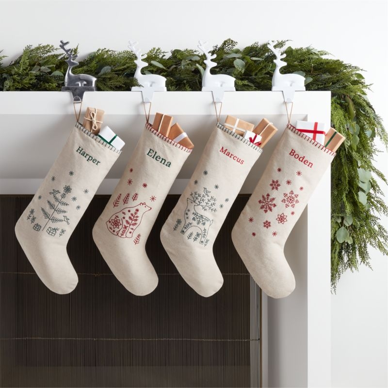Scandi Heritage Reindeer Linen Kids Christmas Stocking - Image 1